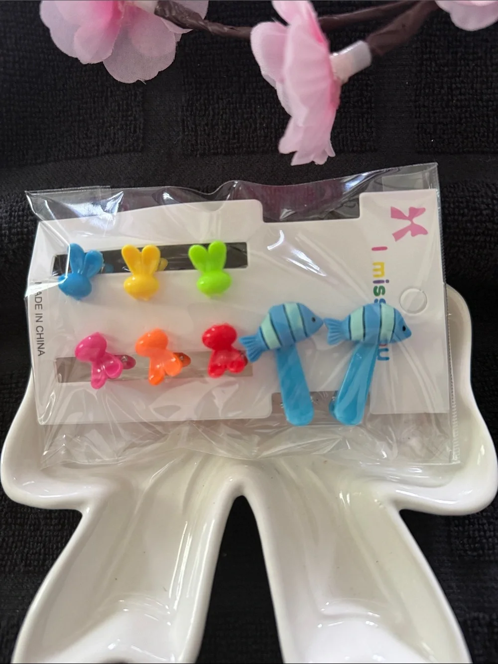 Cute Colorful Kids Hair Clip Set - Blue Fish & Multicolor Accents
